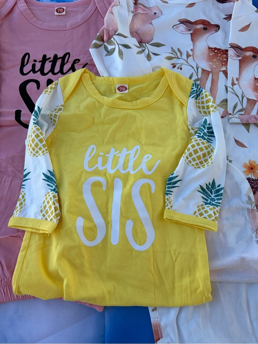 Baby girl pajamas, little sister, striped, long sleeve Size 6/12 Months